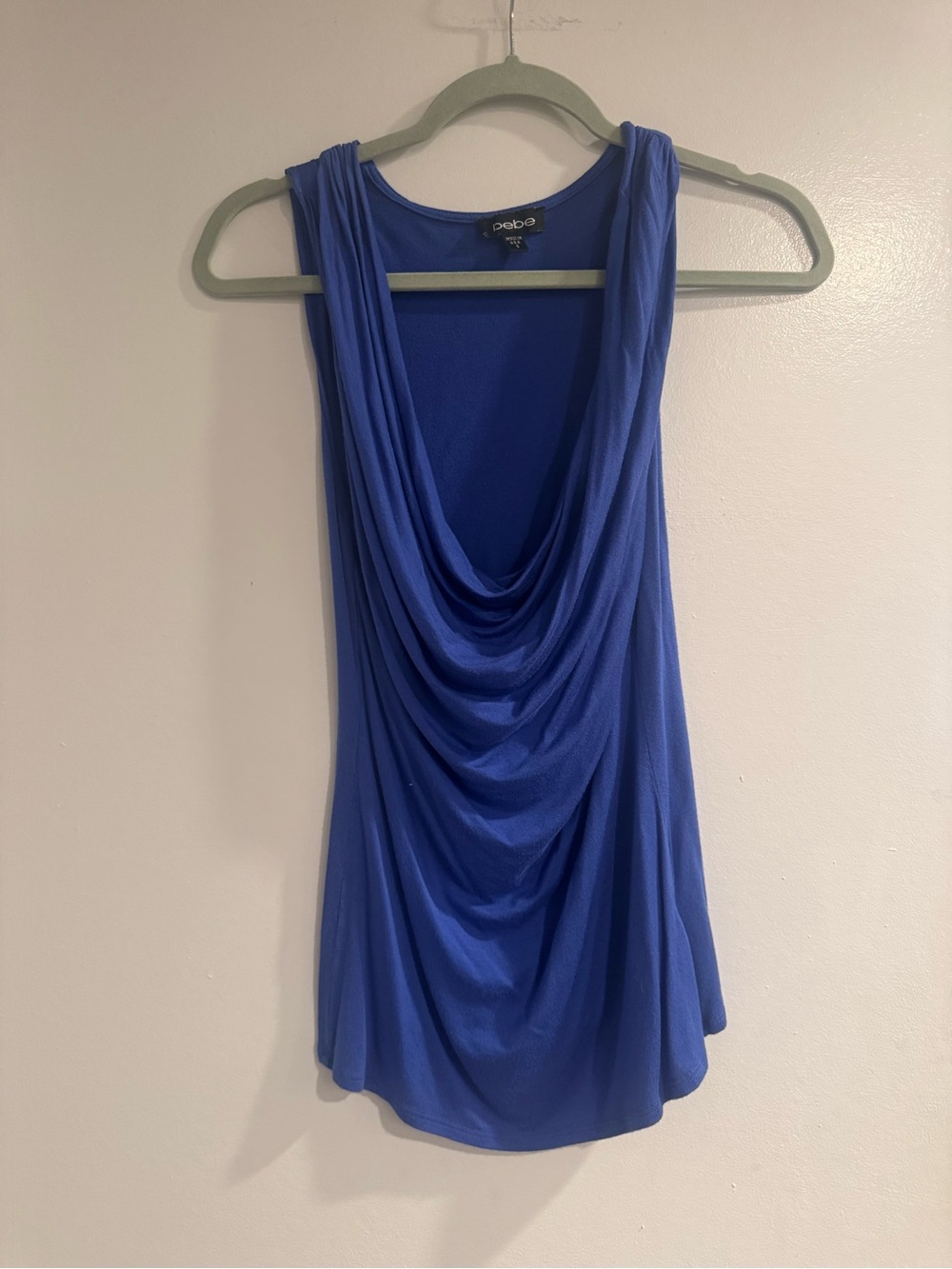 Y2K bebe Royal Blue Draped Cowl Neck Sleeveless Top Small Sexy Going Out Blouse